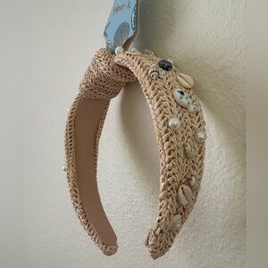 Tan Braided Hair Accessory with Blue Beads